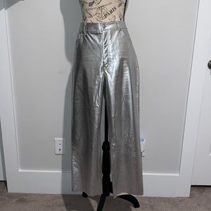 Chrome coated faux leather pants
